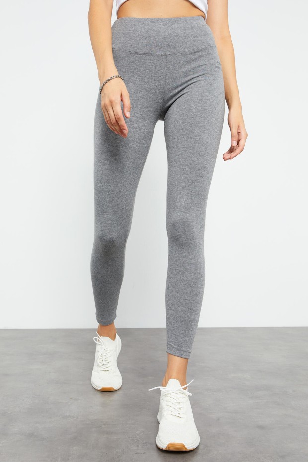 Gri Melanj Yüksek Bel Toparlayıcı Slim Fit Dar Paça Kadın Tayt - 94011 - 8