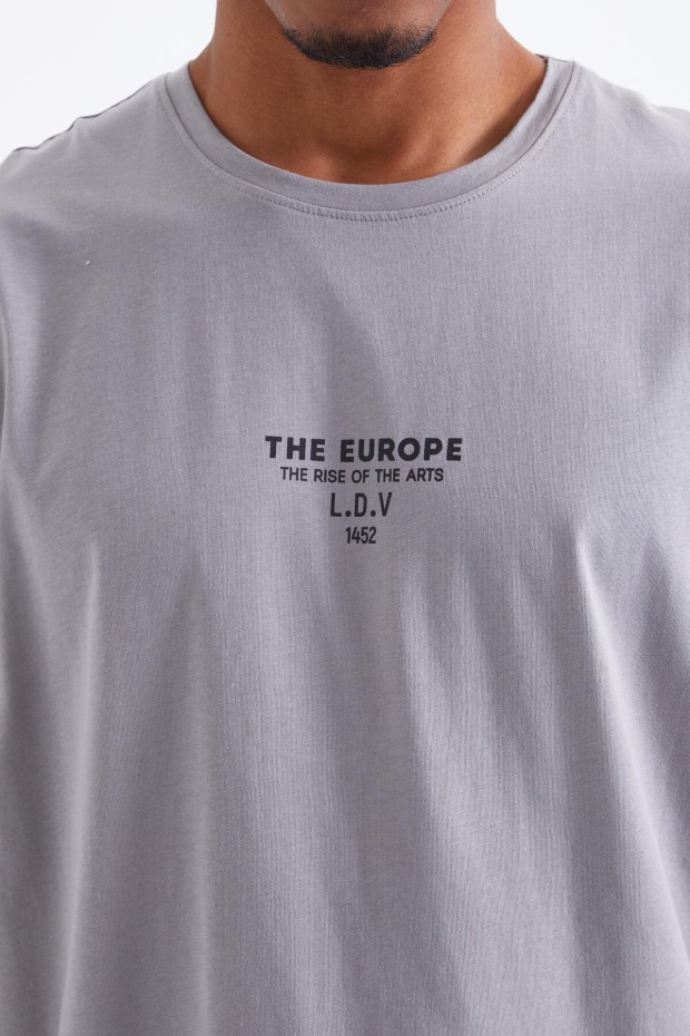 Tommy Life Gri Sırt Baskılı O Yaka Erkek Oversize T-Shirt - 88091. 4