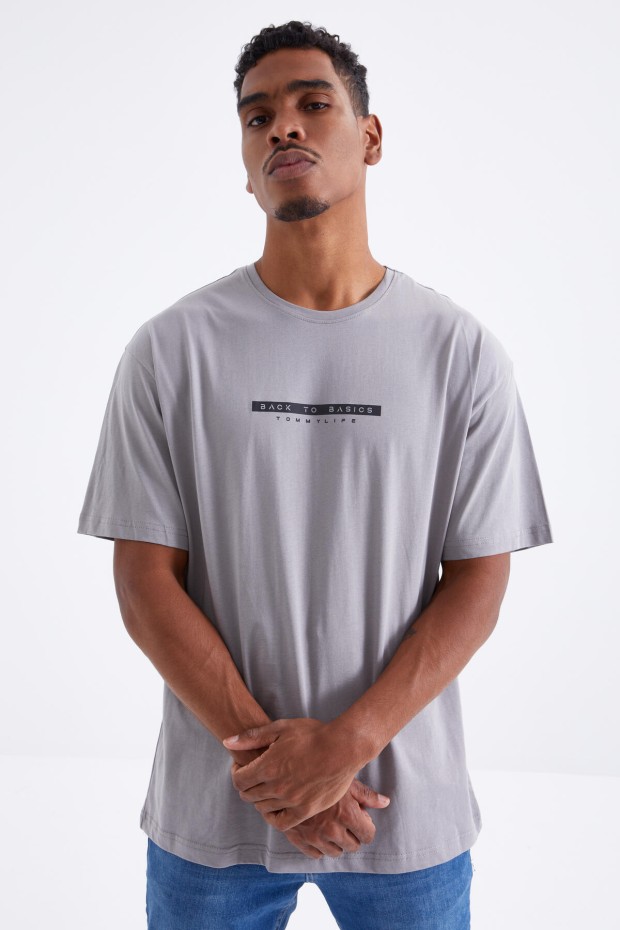 Tommy Life Gri Sırtı Yazı Baskılı O Yaka Erkek Oversize T-Shirt - 88100. 2 Tommy Life Gri Sırtı Yazı Baskılı O Yaka Erkek Oversize T-Shirt - 88100. 2