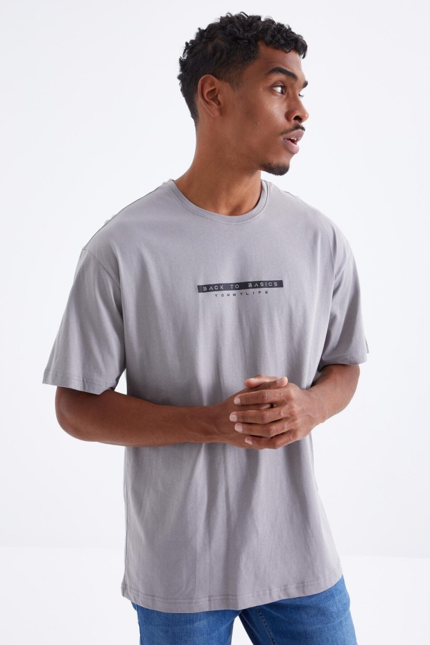 Tommy Life Gri Sırtı Yazı Baskılı O Yaka Erkek Oversize T-Shirt - 88100. 5 Tommy Life Gri Sırtı Yazı Baskılı O Yaka Erkek Oversize T-Shirt - 88100. 5