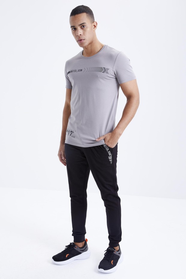 Tommy Life Gri - Siyah Baskı Detaylı O Yaka Standart Kalıp Manşetli Erkek Eşofman Takım - 85175. 6 Tommy Life Gri - Siyah Baskı Detaylı O Yaka Standart Kalıp Manşetli Erkek Eşofman Takım - 85175. 6