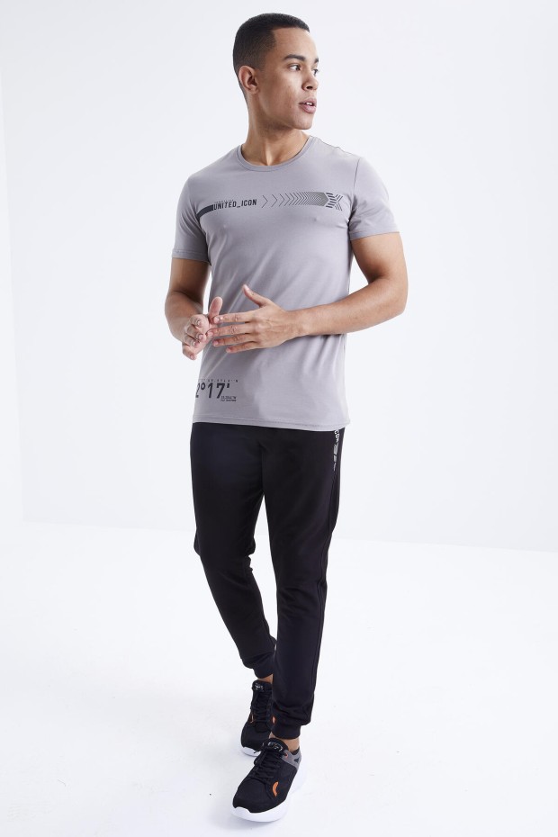 Tommy Life Gri - Siyah Baskı Detaylı O Yaka Standart Kalıp Manşetli Erkek Eşofman Takım - 85175. 5 Tommy Life Gri - Siyah Baskı Detaylı O Yaka Standart Kalıp Manşetli Erkek Eşofman Takım - 85175. 5