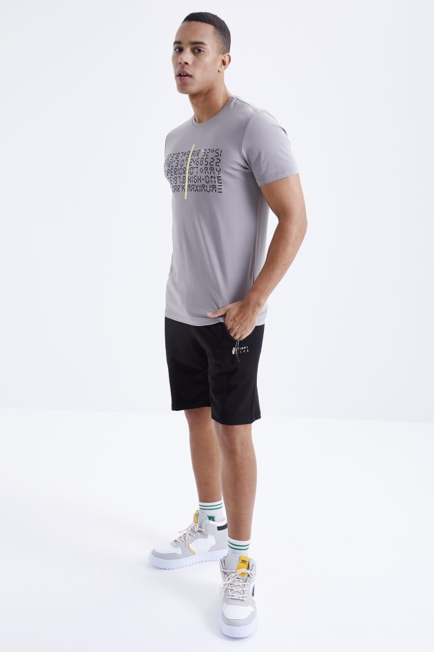Tommy Life Gri - Siyah Yazı Baskılı O Yaka Bermuda Erkek Şort Takım - 85172. 5 Tommy Life Gri - Siyah Yazı Baskılı O Yaka Bermuda Erkek Şort Takım - 85172. 5
