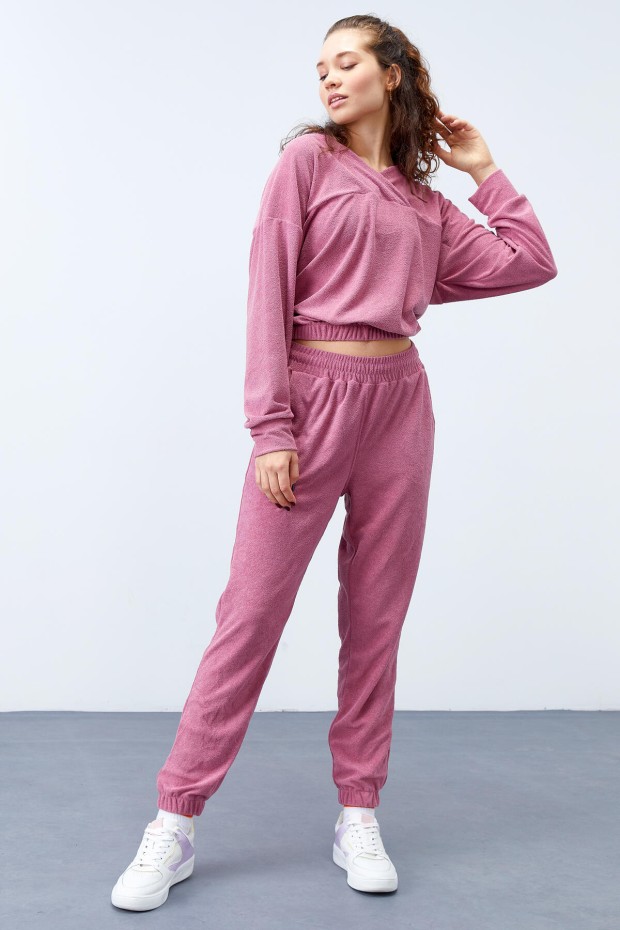 Tommy Life Gül Kurusu Havlu Kumaş Kapüşonlu Jogger Kadın Oversize Eşofman Takım - 95311. 3 Tommy Life Gül Kurusu Havlu Kumaş Kapüşonlu Jogger Kadın Oversize Eşofman Takım - 95311. 3