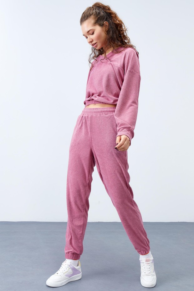 Tommy Life Gül Kurusu Havlu Kumaş Kapüşonlu Jogger Kadın Oversize Eşofman Takım - 95311. 4 Tommy Life Gül Kurusu Havlu Kumaş Kapüşonlu Jogger Kadın Oversize Eşofman Takım - 95311. 4