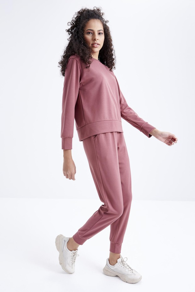 Tommy Life Gül Kurusu Oversize Basic O Yaka Kadın Eşofman Takımı - 95308. 7 Tommy Life Gül Kurusu Oversize Basic O Yaka Kadın Eşofman Takımı - 95308. 7
