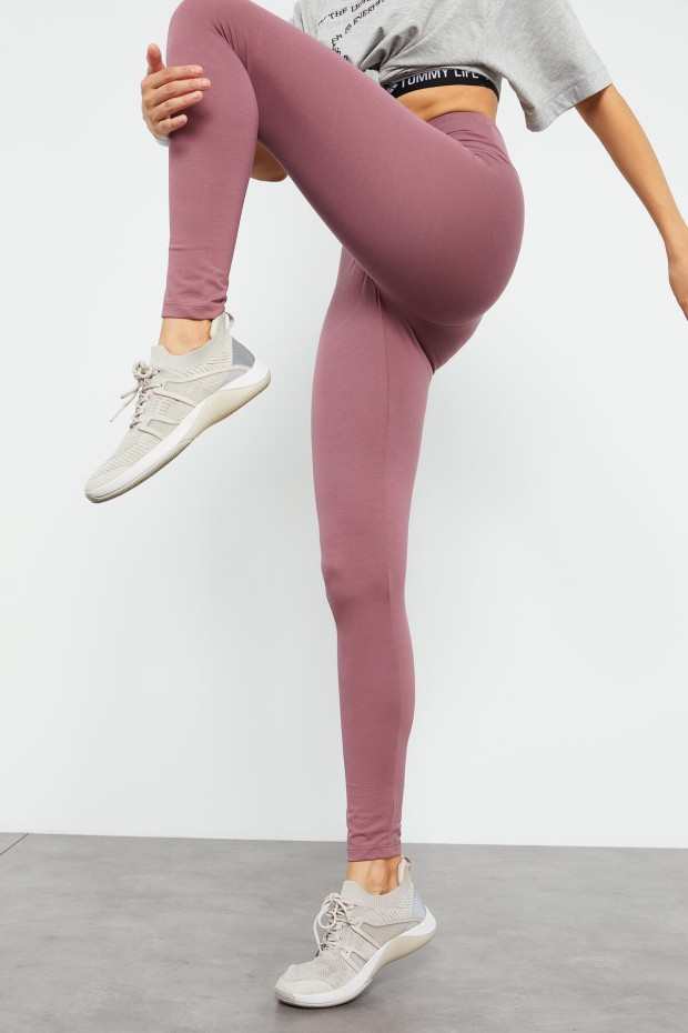 Gül Kurusu Yüksek Bel Toparlayıcı Slim Fit Dar Paça Kadın Tayt - 94011 - 4