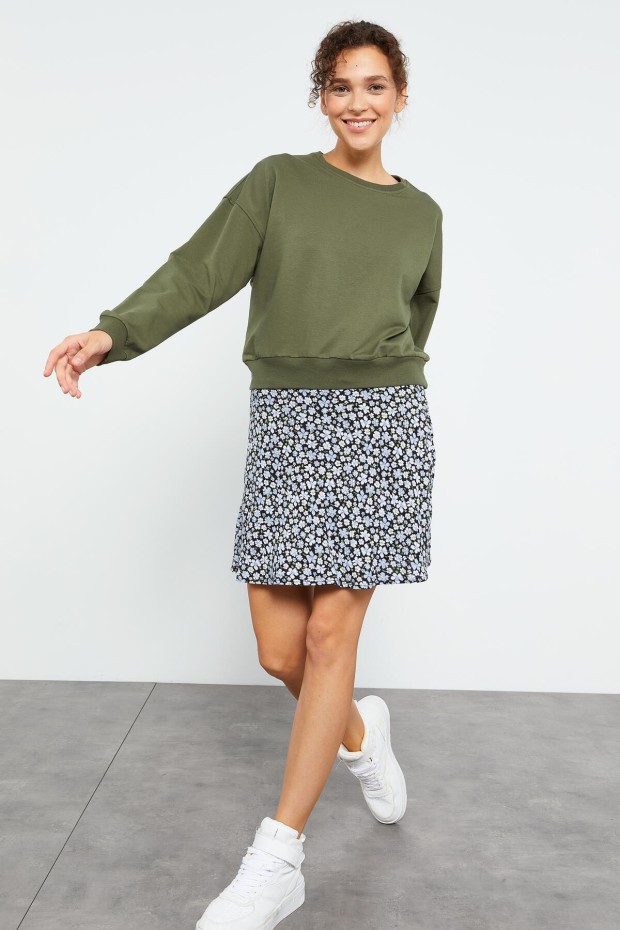 Haki Basic Rahat Form O Yaka Kadın Sweatshirt - 97114 - 2