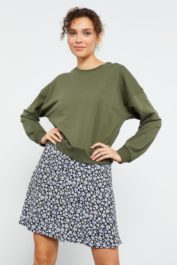 Haki Basic Rahat Form O Yaka Kadın Sweatshirt - 97114 - 3