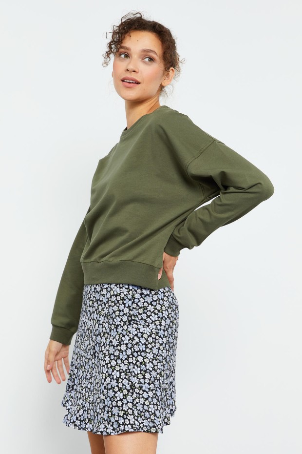 Haki Basic Rahat Form O Yaka Kadın Sweatshirt - 97114 - 4