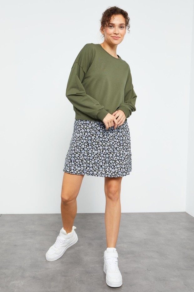 Haki Basic Rahat Form O Yaka Kadın Sweatshirt - 97114 - 5