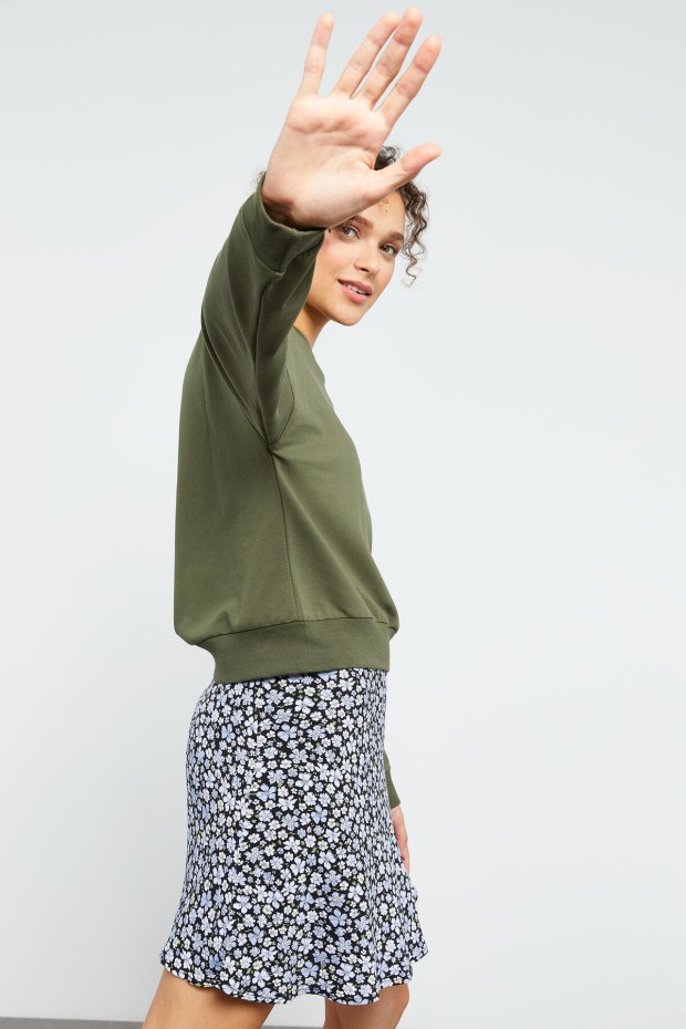 Haki Basic Rahat Form O Yaka Kadın Sweatshirt - 97114 - 6