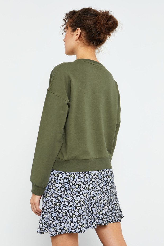 Haki Basic Rahat Form O Yaka Kadın Sweatshirt - 97114 - 7