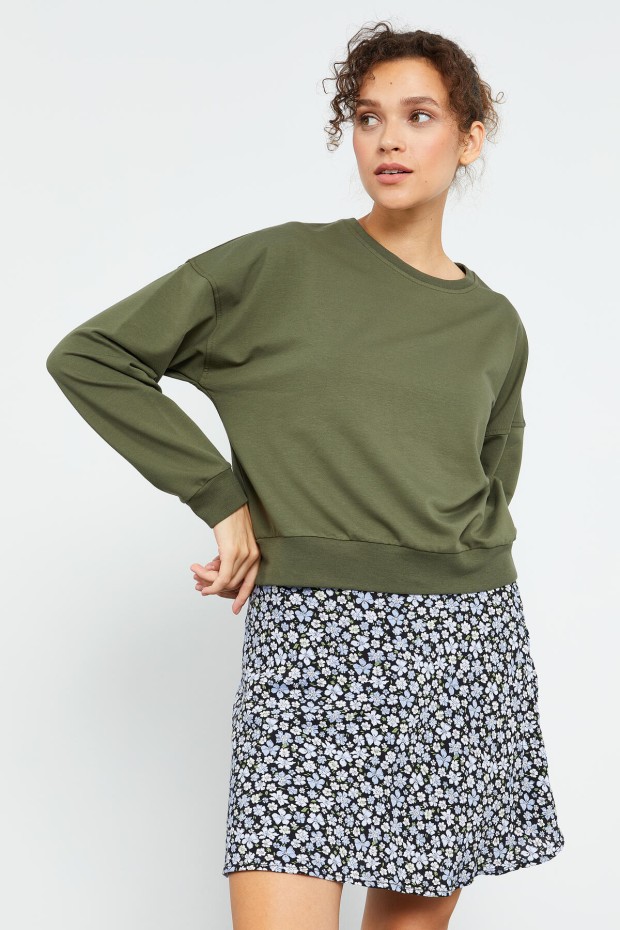Haki Basic Rahat Form O Yaka Kadın Sweatshirt - 97114 - 8