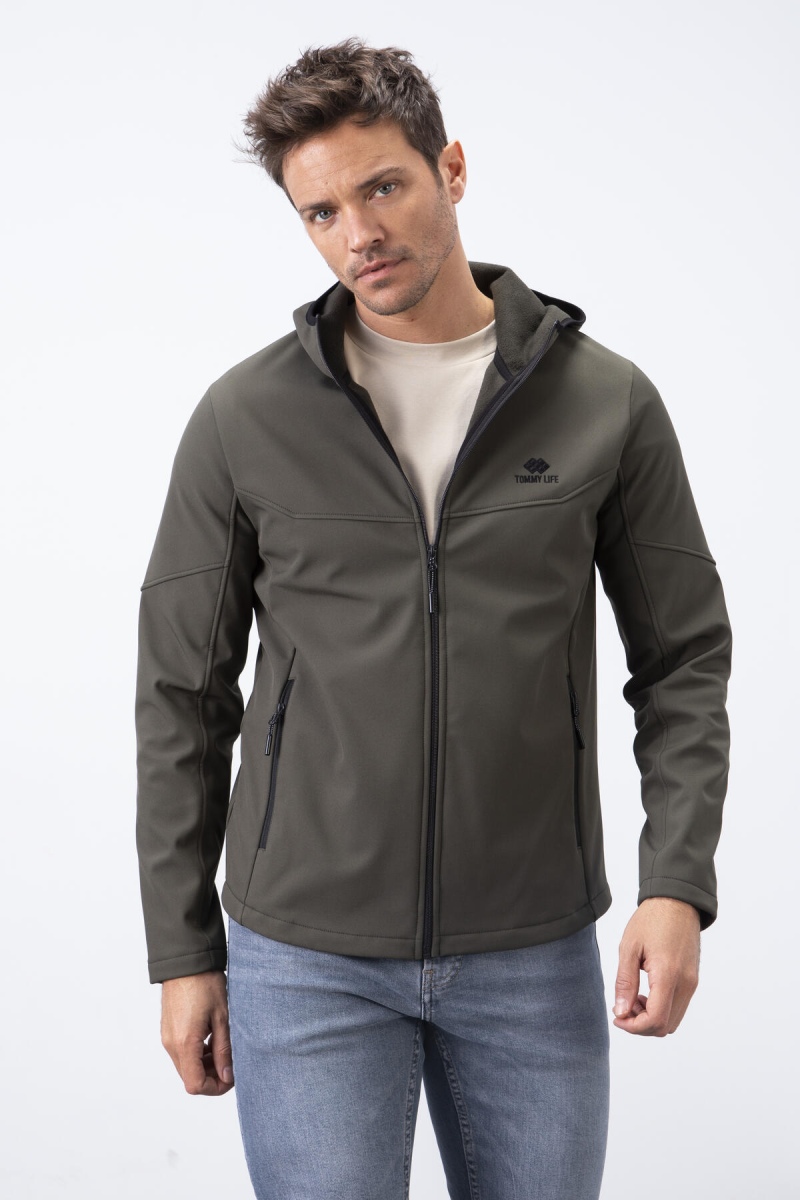 Tommy Life Haki Fermuarlı Kapüşonlu Su ve Rüzgar Geçirmez Softshell Erkek Mont - 88051. 3 Tommy Life Haki Fermuarlı Kapüşonlu Su ve Rüzgar Geçirmez Softshell Erkek Mont - 88051. 3