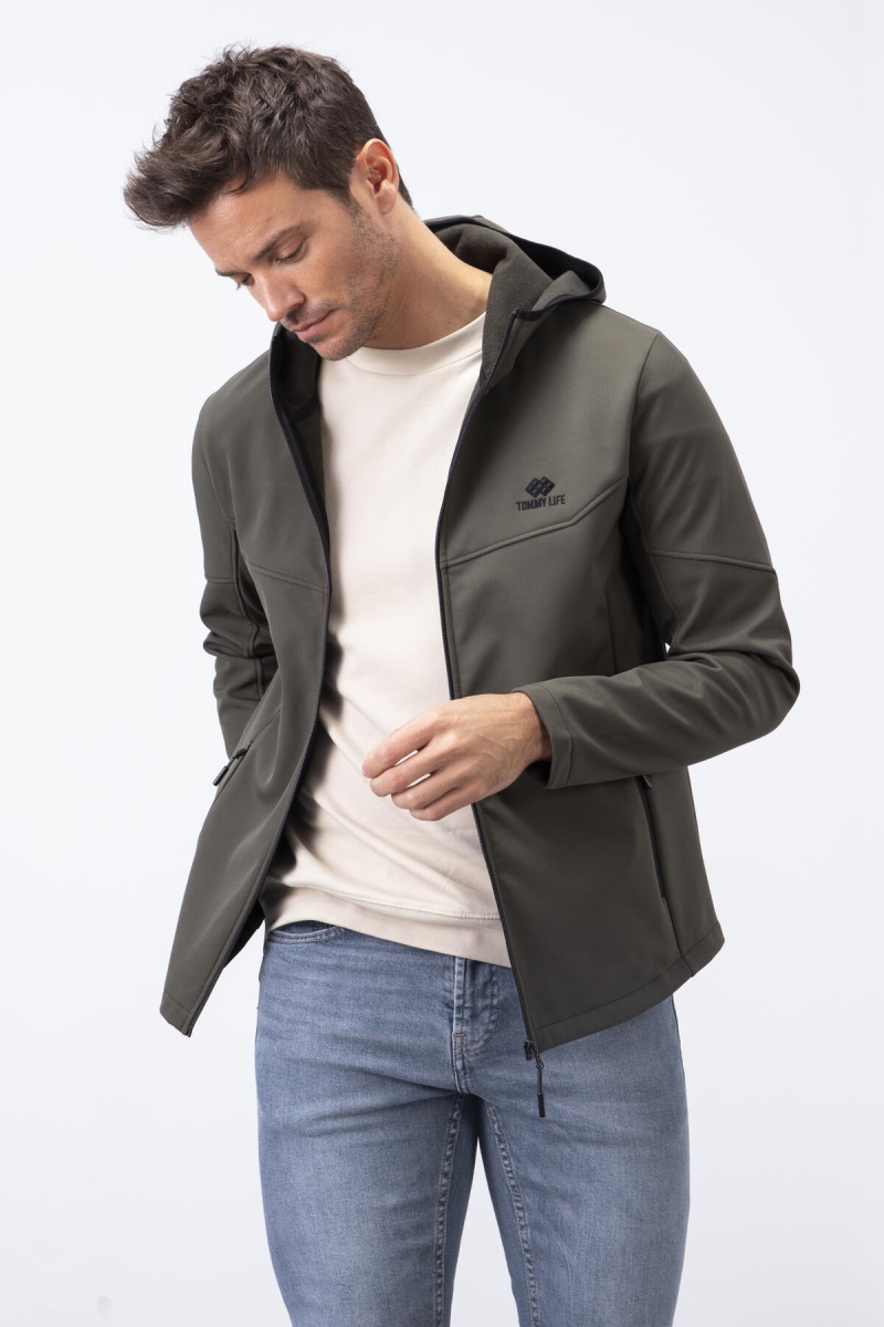 Tommy Life Haki Fermuarlı Kapüşonlu Su ve Rüzgar Geçirmez Softshell Erkek Mont - 88051. 1 Tommy Life Haki Fermuarlı Kapüşonlu Su ve Rüzgar Geçirmez Softshell Erkek Mont - 88051. 1