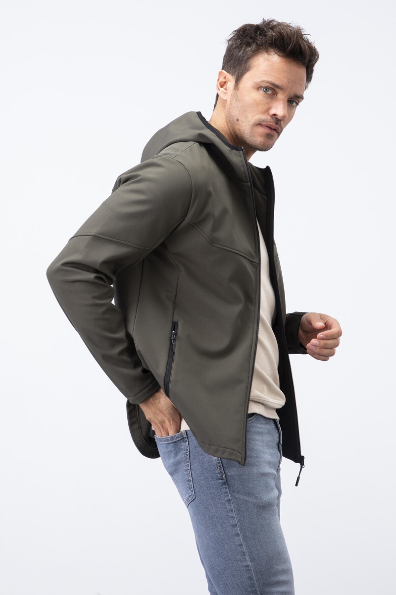 Tommy Life Haki Fermuarlı Kapüşonlu Su ve Rüzgar Geçirmez Softshell Erkek Mont - 88051. 6 Tommy Life Haki Fermuarlı Kapüşonlu Su ve Rüzgar Geçirmez Softshell Erkek Mont - 88051. 6
