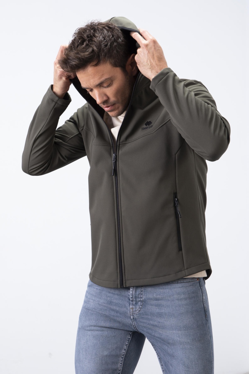 Tommy Life Haki Fermuarlı Kapüşonlu Su ve Rüzgar Geçirmez Softshell Erkek Mont - 88051. 8 Tommy Life Haki Fermuarlı Kapüşonlu Su ve Rüzgar Geçirmez Softshell Erkek Mont - 88051. 8