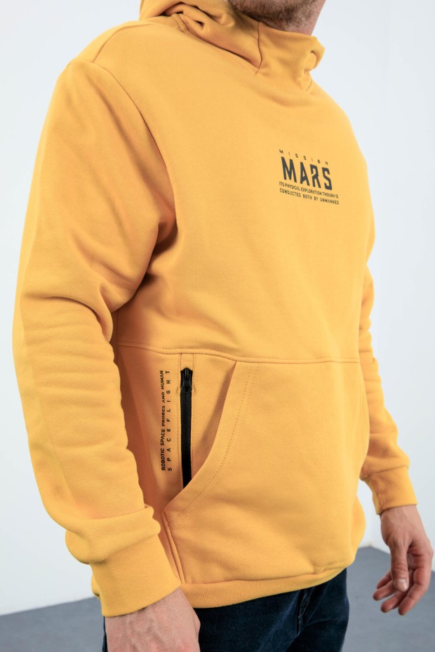 Tommy Life Hardal Mars Yazı Ve Sırt Baskılı Kapüşonlu Rahat Form Erkek Sweatshirt - 88032. 4