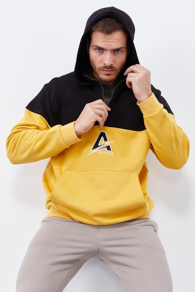 Tommy Life Hardal Nakış Detaylı Yarım Fermuar Kapüşonlu Erkek Sweatshirt - 88033. 3