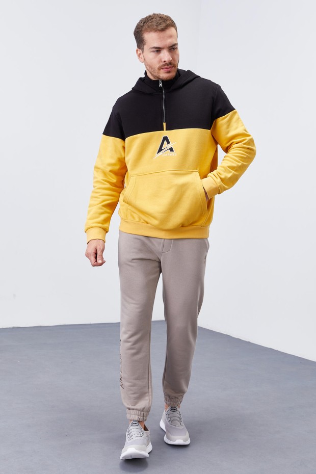 Tommy Life Hardal Nakış Detaylı Yarım Fermuar Kapüşonlu Erkek Sweatshirt - 88033. 2 Tommy Life Hardal Nakış Detaylı Yarım Fermuar Kapüşonlu Erkek Sweatshirt - 88033. 2