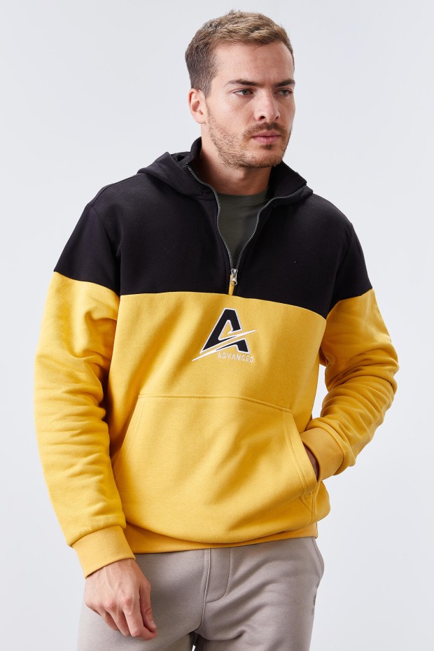 Tommy Life Hardal Nakış Detaylı Yarım Fermuar Kapüşonlu Erkek Sweatshirt - 88033. 6