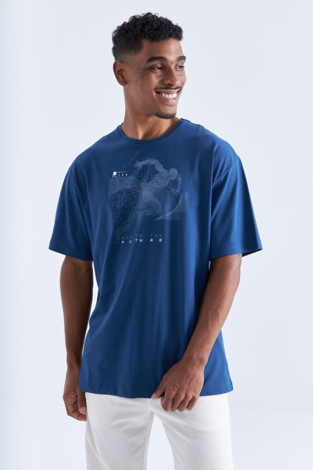 Tommy Life İndigo Baskı Detaylı O Yaka Erkek Oversize T-Shirt - 88093. 2 Tommy Life İndigo Baskı Detaylı O Yaka Erkek Oversize T-Shirt - 88093. 2