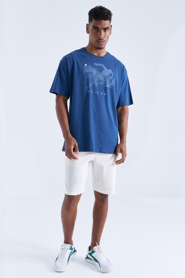 Tommy Life İndigo Baskı Detaylı O Yaka Erkek Oversize T-Shirt - 88093. 8 Tommy Life İndigo Baskı Detaylı O Yaka Erkek Oversize T-Shirt - 88093. 8
