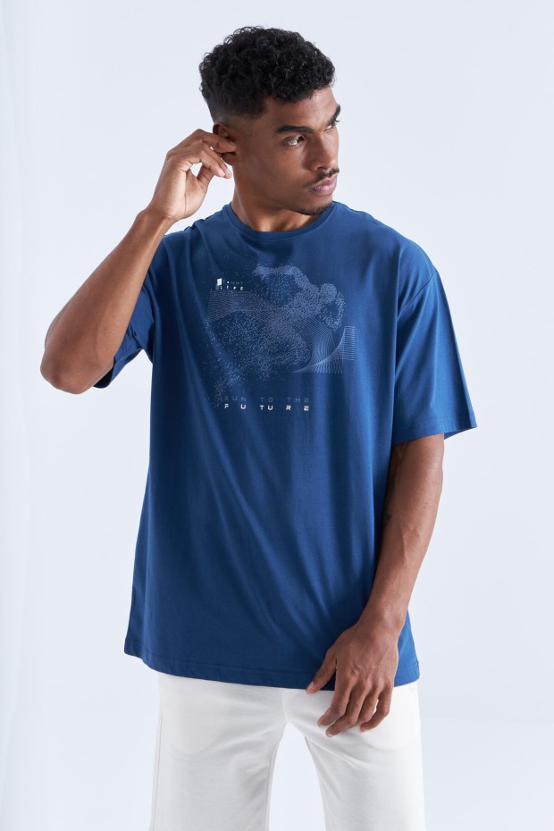 Tommy Life İndigo Baskı Detaylı O Yaka Erkek Oversize T-Shirt - 88093. 7 Tommy Life İndigo Baskı Detaylı O Yaka Erkek Oversize T-Shirt - 88093. 7