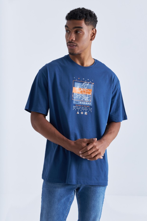 Tommy Life İndigo Baskı Detaylı O Yaka Erkek Oversize T-Shirt - 88094. 1 Tommy Life İndigo Baskı Detaylı O Yaka Erkek Oversize T-Shirt - 88094. 1