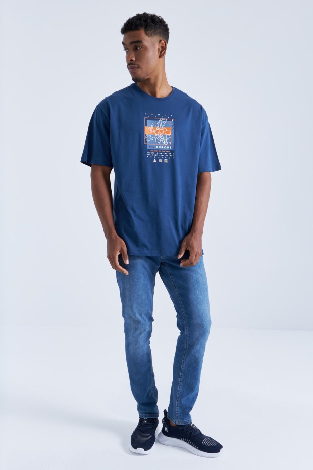 Tommy Life İndigo Baskı Detaylı O Yaka Erkek Oversize T-Shirt - 88094. 2 Tommy Life İndigo Baskı Detaylı O Yaka Erkek Oversize T-Shirt - 88094. 2
