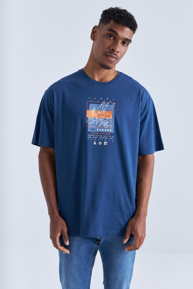 Tommy Life İndigo Baskı Detaylı O Yaka Erkek Oversize T-Shirt - 88094. 3 Tommy Life İndigo Baskı Detaylı O Yaka Erkek Oversize T-Shirt - 88094. 3