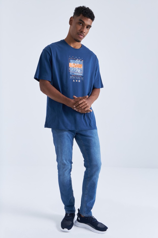 Tommy Life İndigo Baskı Detaylı O Yaka Erkek Oversize T-Shirt - 88094. 4 Tommy Life İndigo Baskı Detaylı O Yaka Erkek Oversize T-Shirt - 88094. 4