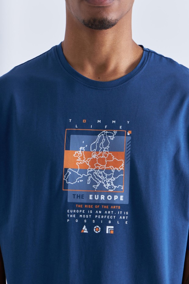 Tommy Life İndigo Baskı Detaylı O Yaka Erkek Oversize T-Shirt - 88094. 8 Tommy Life İndigo Baskı Detaylı O Yaka Erkek Oversize T-Shirt - 88094. 8