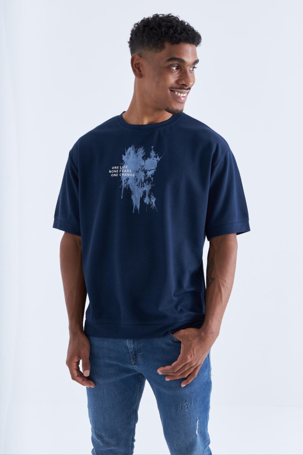 Tommy Life İndigo Baskılı Yazı Nakışlı O Yaka Erkek Oversize T-Shirt - 88105. 1 Tommy Life İndigo Baskılı Yazı Nakışlı O Yaka Erkek Oversize T-Shirt - 88105. 1