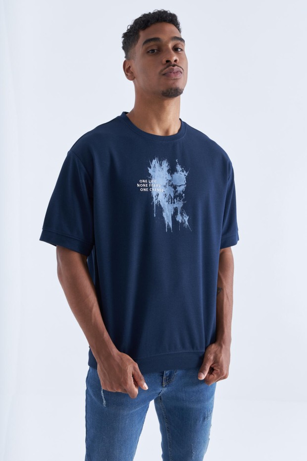 Tommy Life İndigo Baskılı Yazı Nakışlı O Yaka Erkek Oversize T-Shirt - 88105. 5 Tommy Life İndigo Baskılı Yazı Nakışlı O Yaka Erkek Oversize T-Shirt - 88105. 5