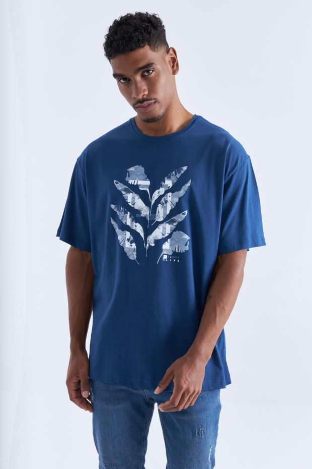 Tommy Life İndigo Büyük Baskılı O Yaka Erkek Oversize T-Shirt - 88092. 3 Tommy Life İndigo Büyük Baskılı O Yaka Erkek Oversize T-Shirt - 88092. 3