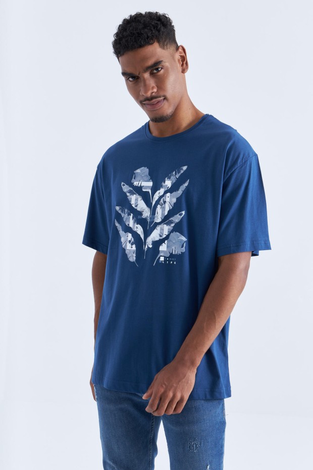 Tommy Life İndigo Büyük Baskılı O Yaka Erkek Oversize T-Shirt - 88092. 1 Tommy Life İndigo Büyük Baskılı O Yaka Erkek Oversize T-Shirt - 88092. 1