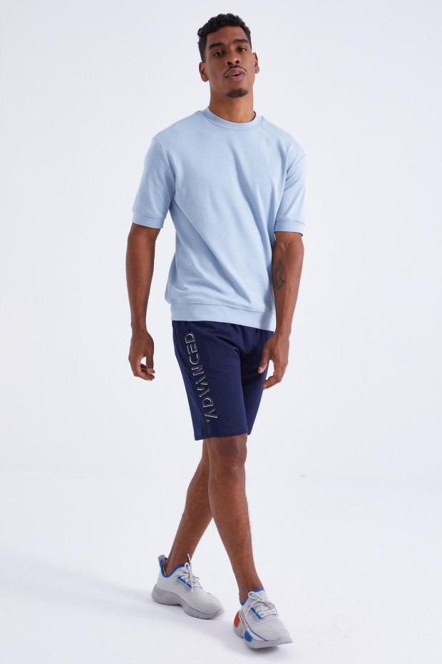 Tommy Life İndigo Yazı Nakışlı Bağcıklı Standart Kalıp Erkek Şort - 81223. 6 Tommy Life İndigo Yazı Nakışlı Bağcıklı Standart Kalıp Erkek Şort - 81223. 6