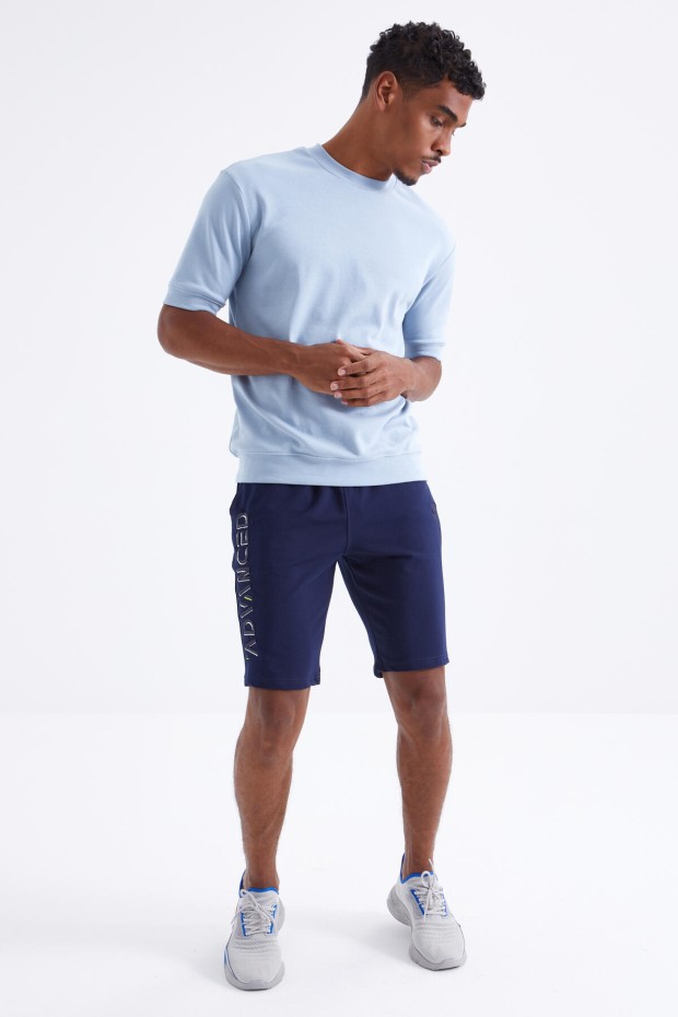 Tommy Life İndigo Yazı Nakışlı Bağcıklı Standart Kalıp Erkek Şort - 81223. 8 Tommy Life İndigo Yazı Nakışlı Bağcıklı Standart Kalıp Erkek Şort - 81223. 8