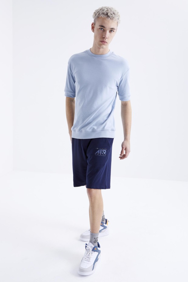 Tommy Life İndigo Yazı Nakışlı Fermuar Cepli Bağcıklı Standart Kalıp Erkek Şort - 81225. 5 Tommy Life İndigo Yazı Nakışlı Fermuar Cepli Bağcıklı Standart Kalıp Erkek Şort - 81225. 5