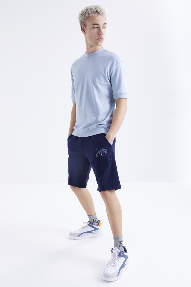 Tommy Life İndigo Yazı Nakışlı Fermuar Cepli Bağcıklı Standart Kalıp Erkek Şort - 81225. 4 Tommy Life İndigo Yazı Nakışlı Fermuar Cepli Bağcıklı Standart Kalıp Erkek Şort - 81225. 4