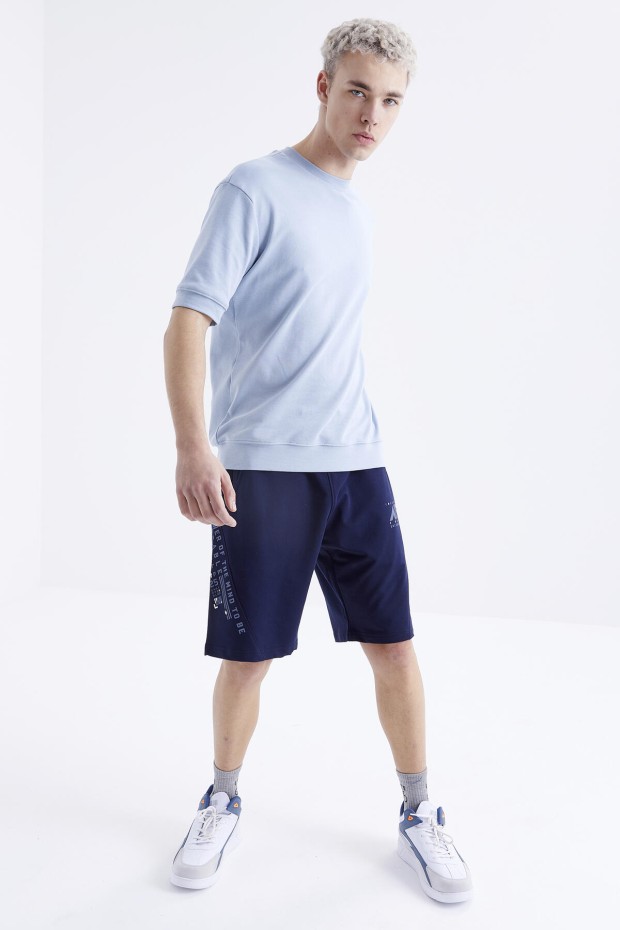 Tommy Life İndigo Yazı Nakışlı Fermuar Cepli Bağcıklı Standart Kalıp Erkek Şort - 81225. 7 Tommy Life İndigo Yazı Nakışlı Fermuar Cepli Bağcıklı Standart Kalıp Erkek Şort - 81225. 7