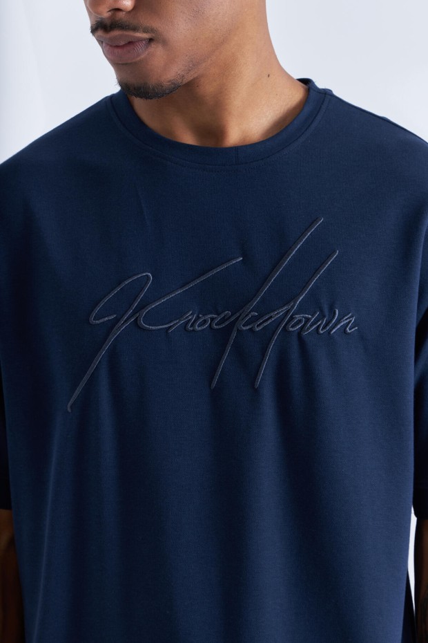 Tommy Life İndigo Yazı Nakışlı O Yaka Erkek Oversize T-Shirt - 88102. 4 Tommy Life İndigo Yazı Nakışlı O Yaka Erkek Oversize T-Shirt - 88102. 4