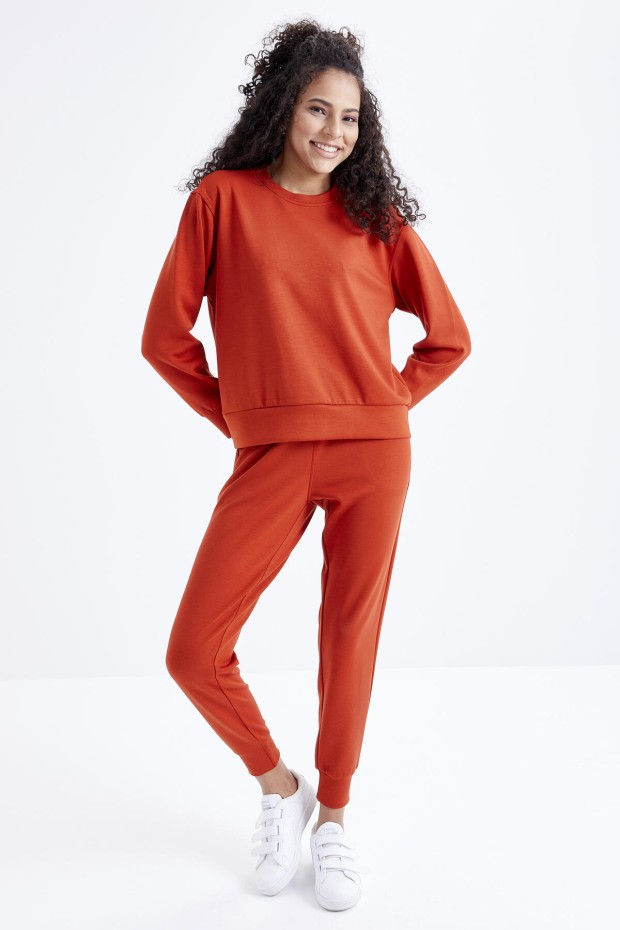 Tommy Life Kiremit Oversize Basic O Yaka Kadın Eşofman Takımı - 95308. 1 Tommy Life Kiremit Oversize Basic O Yaka Kadın Eşofman Takımı - 95308. 1