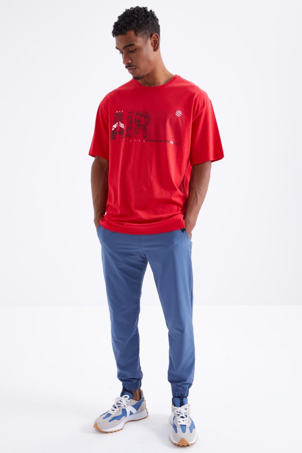 Tommy Life Kırmızı Air Baskılı O Yaka Erkek Oversize T-Shirt - 88097. 2