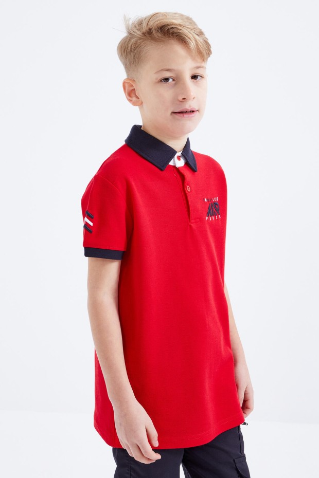 Tommy Life Kırmızı Air Yazılı Standart Kalıp Polo Yaka Erkek Çocuk T-Shirt - 10894. 1