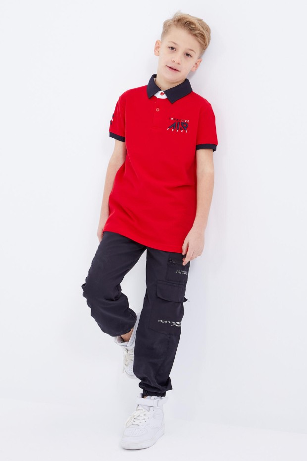 Tommy Life Kırmızı Air Yazılı Standart Kalıp Polo Yaka Erkek Çocuk T-Shirt - 10894. 8