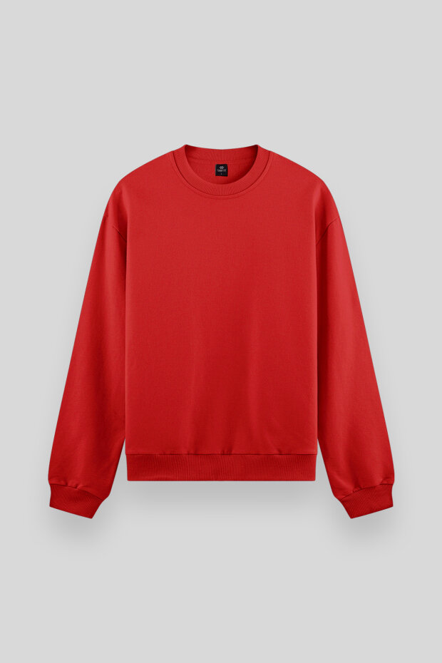 Kırmızı Basic O Yaka Rahat Form Erkek Sweatshirt - 88053 - 1