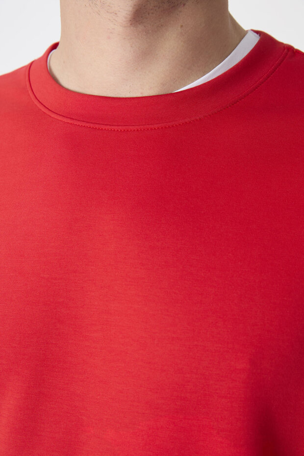 Kırmızı Basic O Yaka Rahat Form Erkek Sweatshirt - 88053 - 4